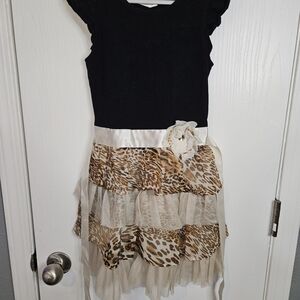Leopard Print Kids Casual Dress - Black and Brown